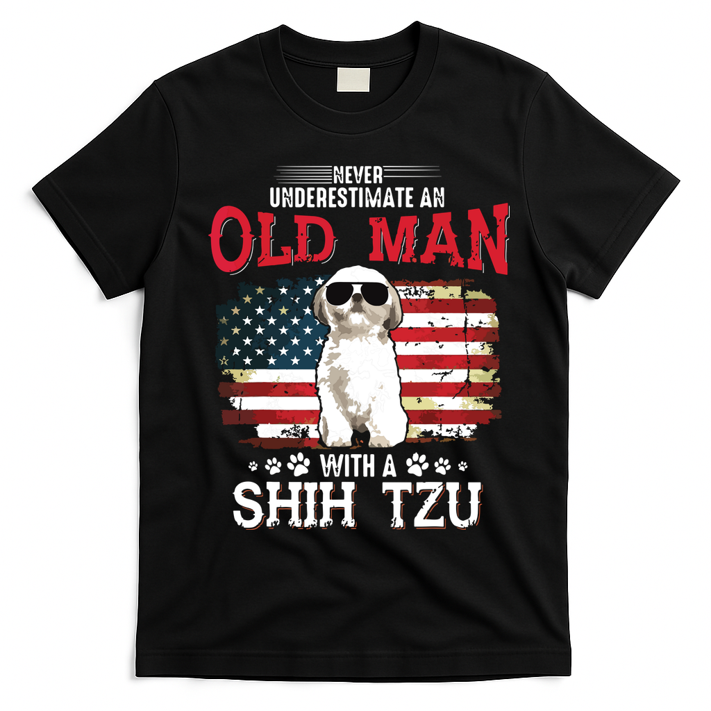 Never Underestimate An Old Man With A Shih Tzu Costume Gift T-Shirt - Black