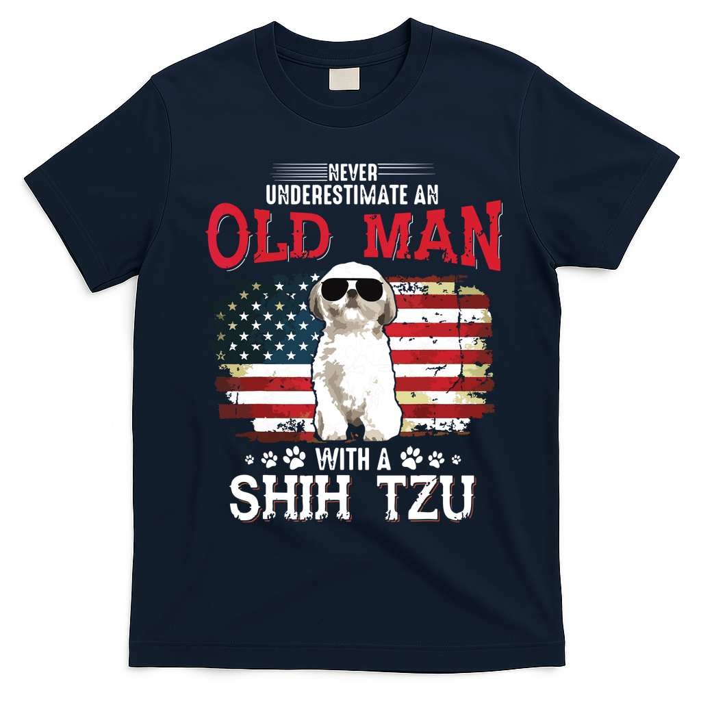 Never Underestimate An Old Man With A Shih Tzu Costume Gift T-Shirt - Navy Blue
