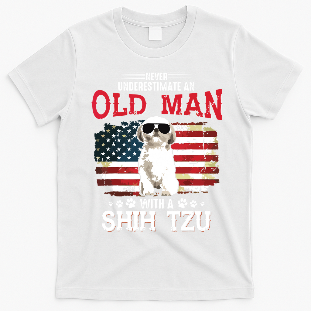 Never Underestimate An Old Man With A Shih Tzu Costume Gift T-Shirt - White