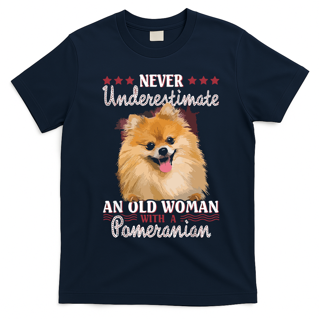 Never Underestimate An Old Woman With Pomeranian T-Shirt - Navy Blue