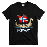 Norwegian Viking Ship Flag Boat Norway Heritage T-Shirt - Black