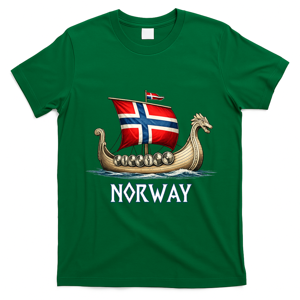 Norwegian Viking Ship Flag Boat Norway Heritage T-Shirt - Irish Green
