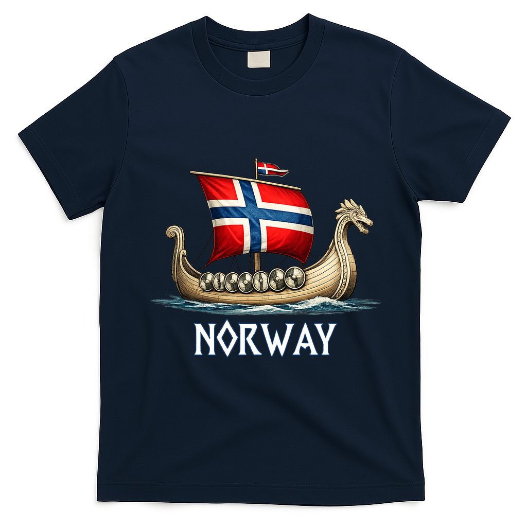 Norwegian Viking Ship Flag Boat Norway Heritage T-Shirt - Navy Blue
