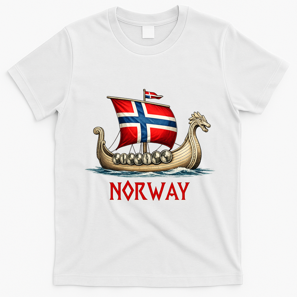 Norwegian Viking Ship Flag Boat Norway Heritage T-Shirt - White
