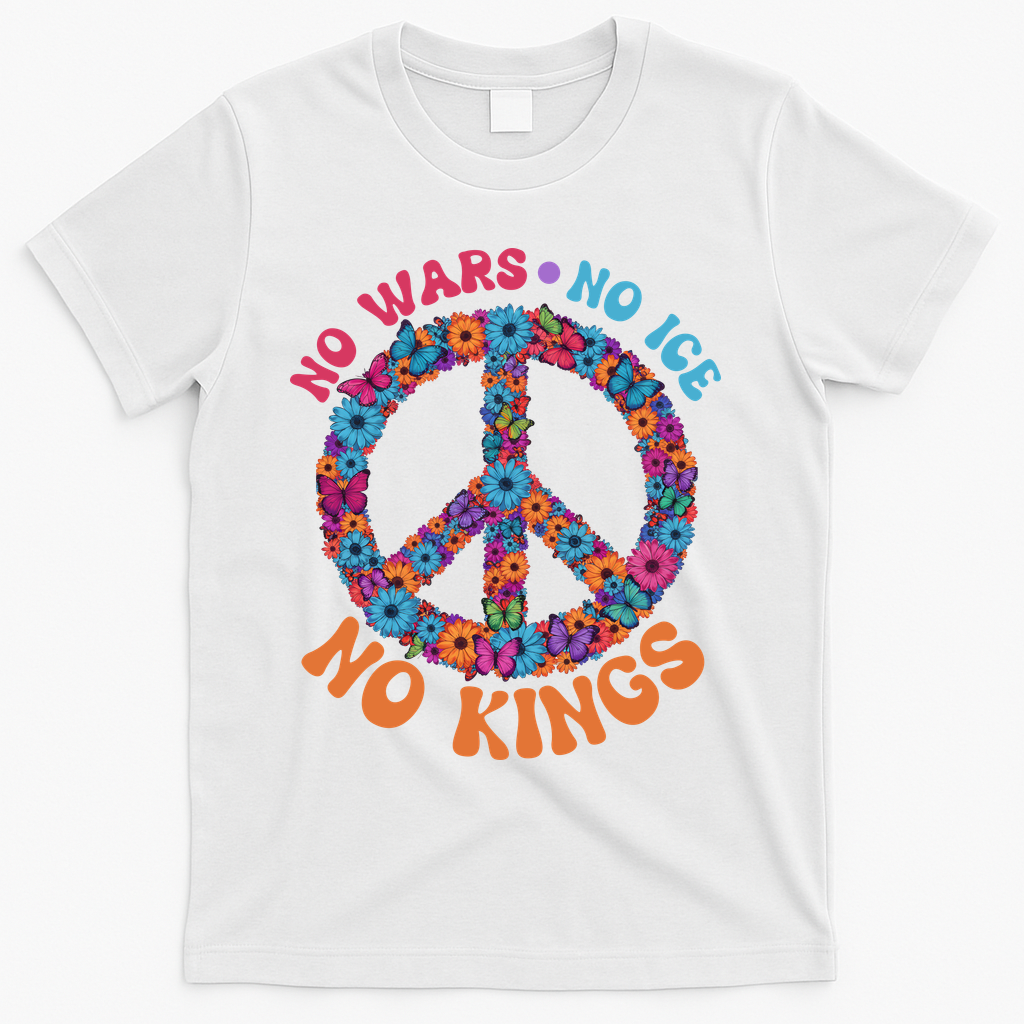 No Wars No Ice No Kings Boho Hippie Flower Peace Symbol T-Shirt - White