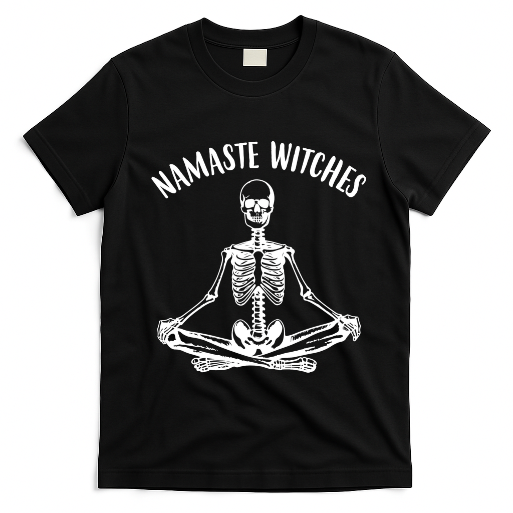 Namaste Witches Skeleton Halloween Yoga T-Shirt - Black