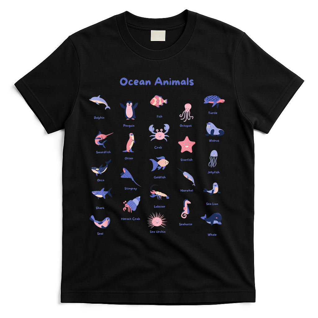 Ocean Animals Sea Marine Biology With Fish For Summer T-Shirt - Black
