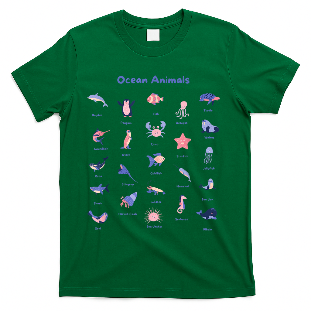 Ocean Animals Sea Marine Biology With Fish For Summer T-Shirt - Green