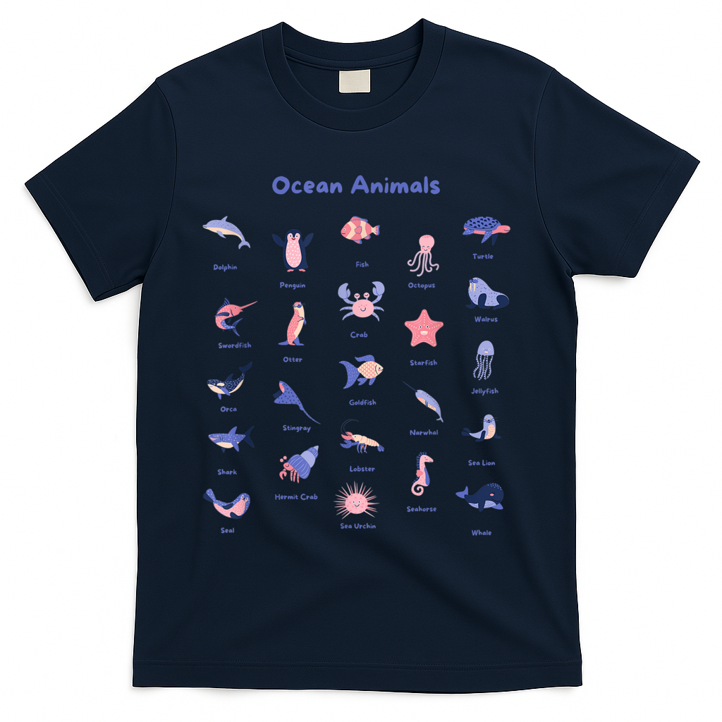 Ocean Animals Sea Marine Biology With Fish For Summer T-Shirt - Navy