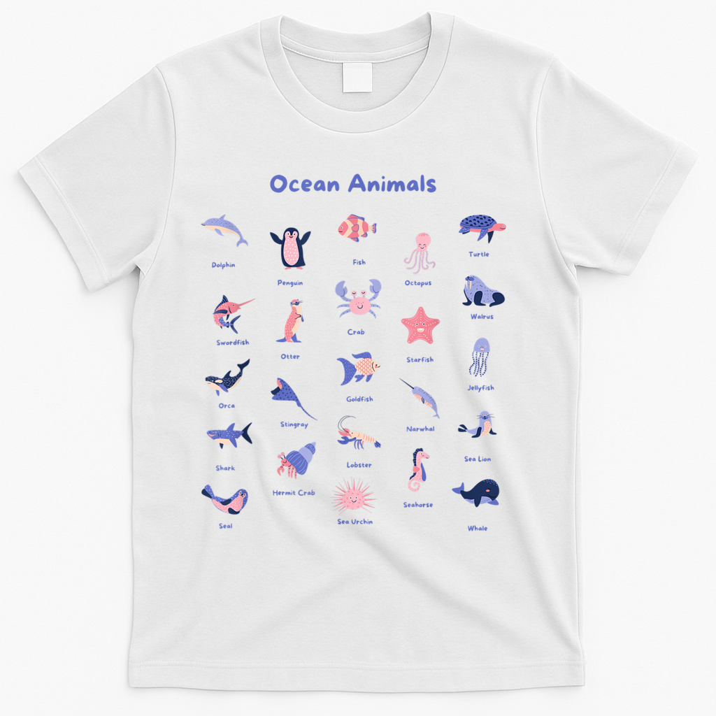 Ocean Animals Sea Marine Biology With Fish For Summer T-Shirt - White