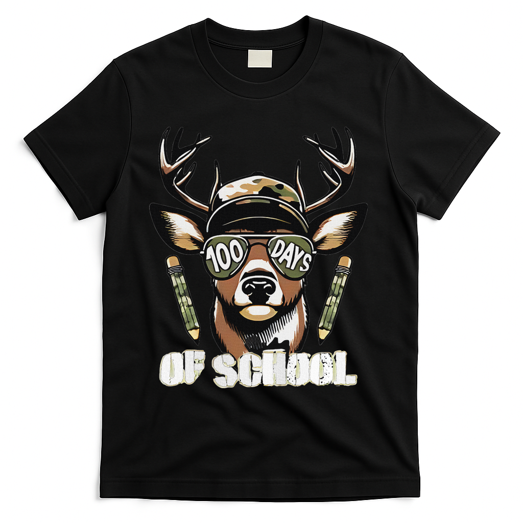 Oh Deer 100 Days Of School Are Here Deer Hunting 100th Day T-Shirt - Black