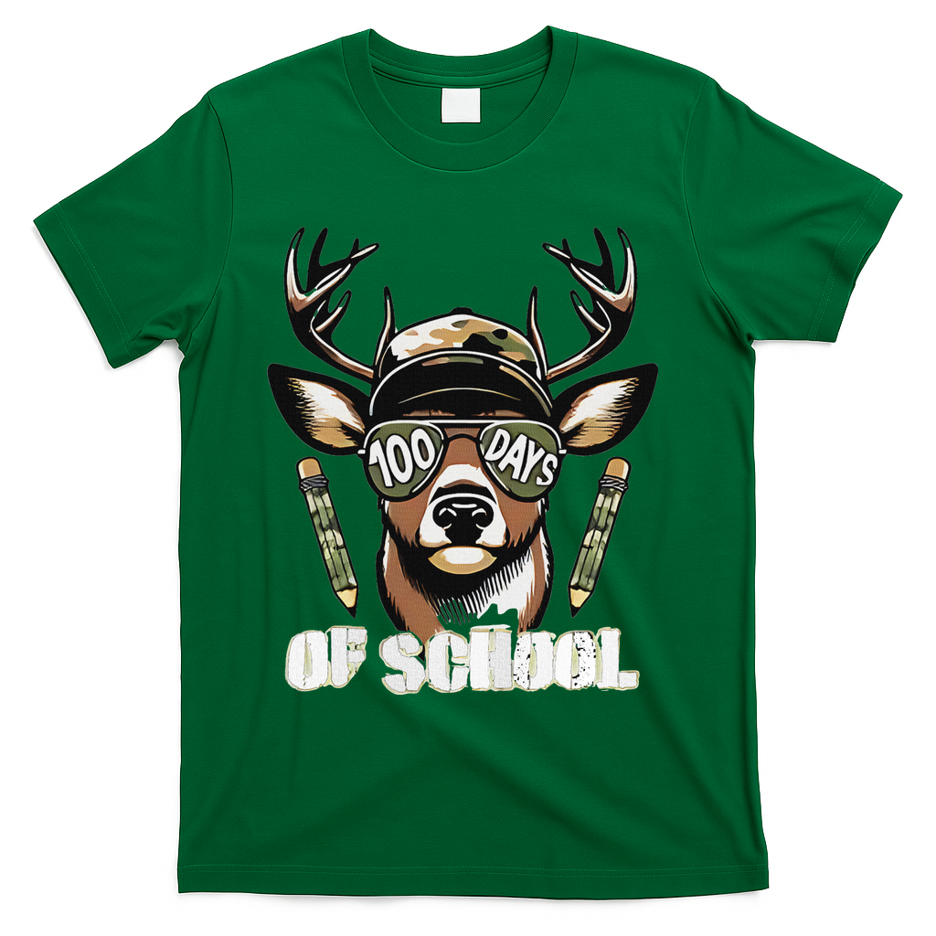 Oh Deer 100 Days Of School Are Here Deer Hunting 100th Day T-Shirt - Green