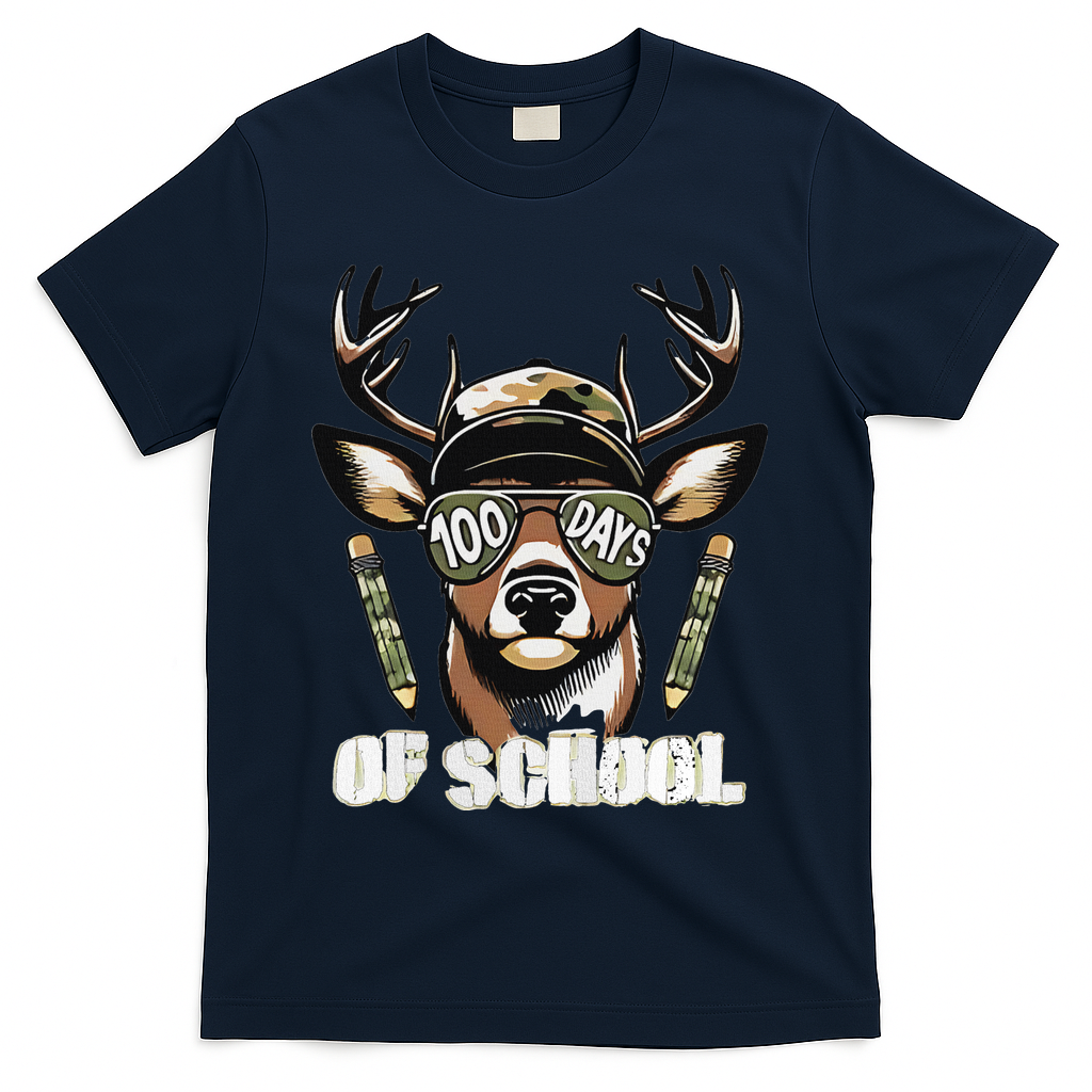 Oh Deer 100 Days Of School Are Here Deer Hunting 100th Day T-Shirt - Navy