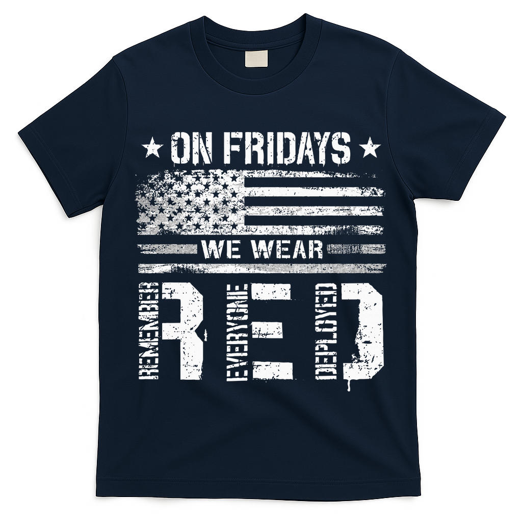 On Friday We Wear Red American Flag Military Supportive T-Shirt