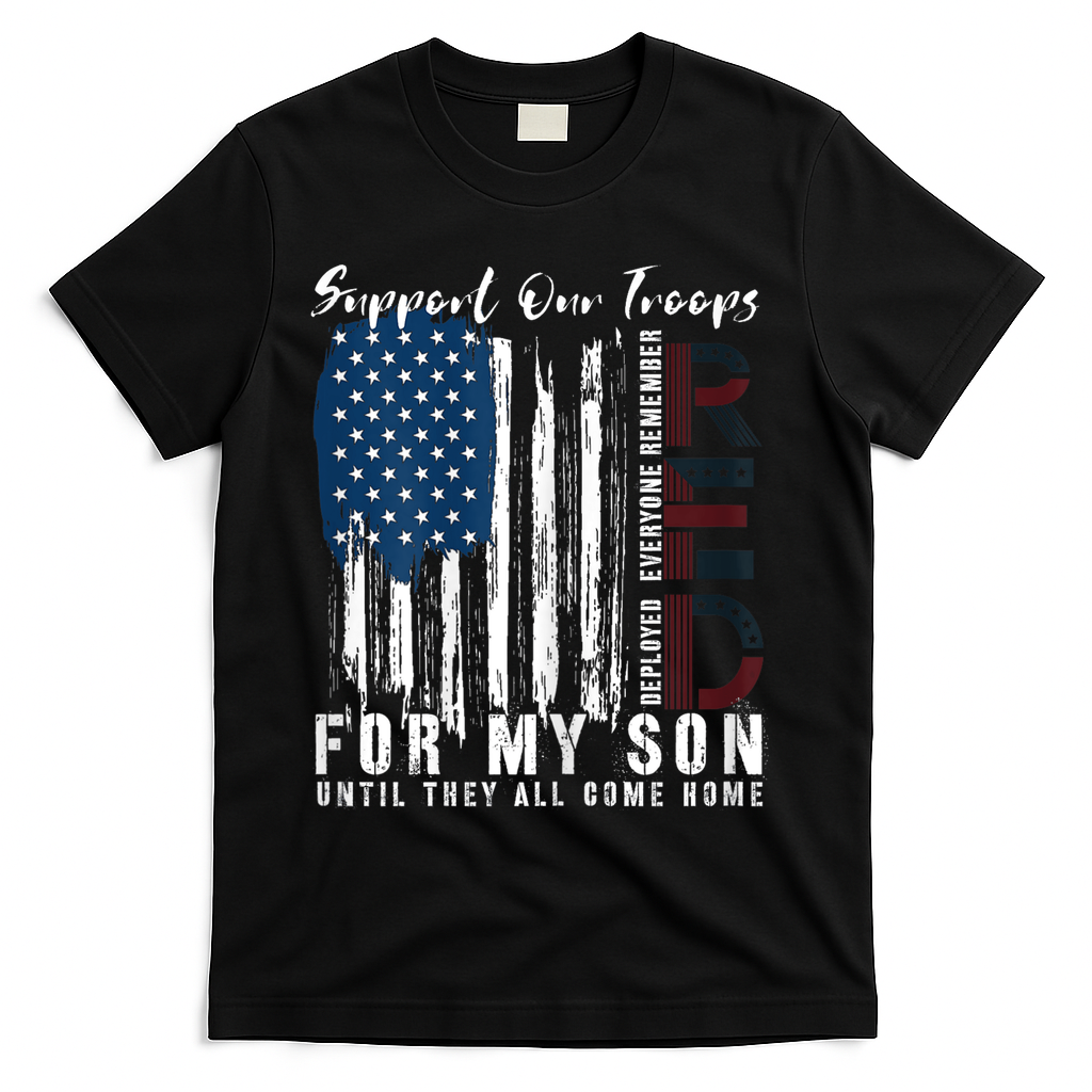 On Friday We Wear Red For My Son Military Support Us Flag T-Shirt - Black