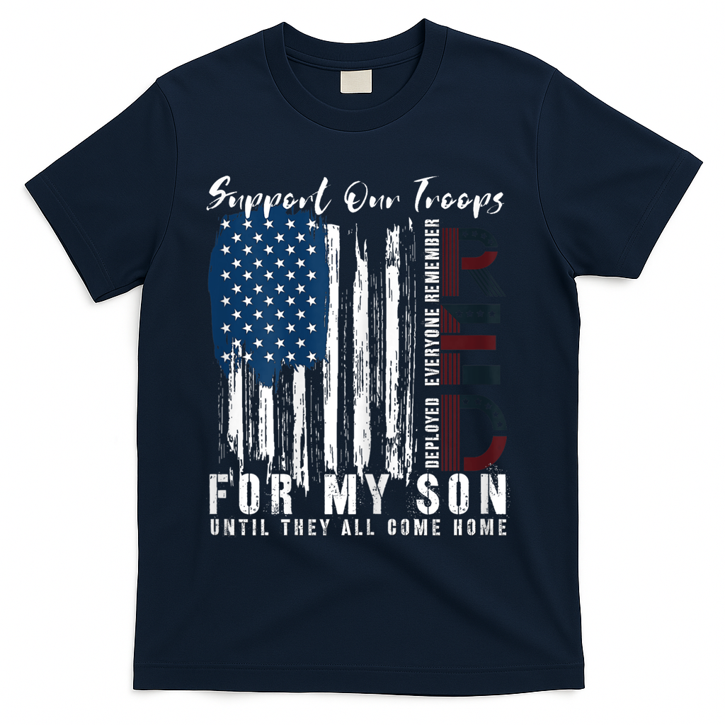On Friday We Wear Red For My Son Military Support Us Flag T-Shirt - Navy