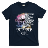 October Girl Funny Birthday Skull Woman T-Shirt - Navy Blue