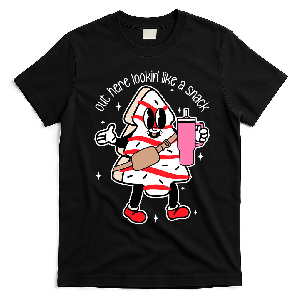 Out Here Looking Like A Snack Cute Boo Jee Xmas Trees Cakes T-Shirt - Black