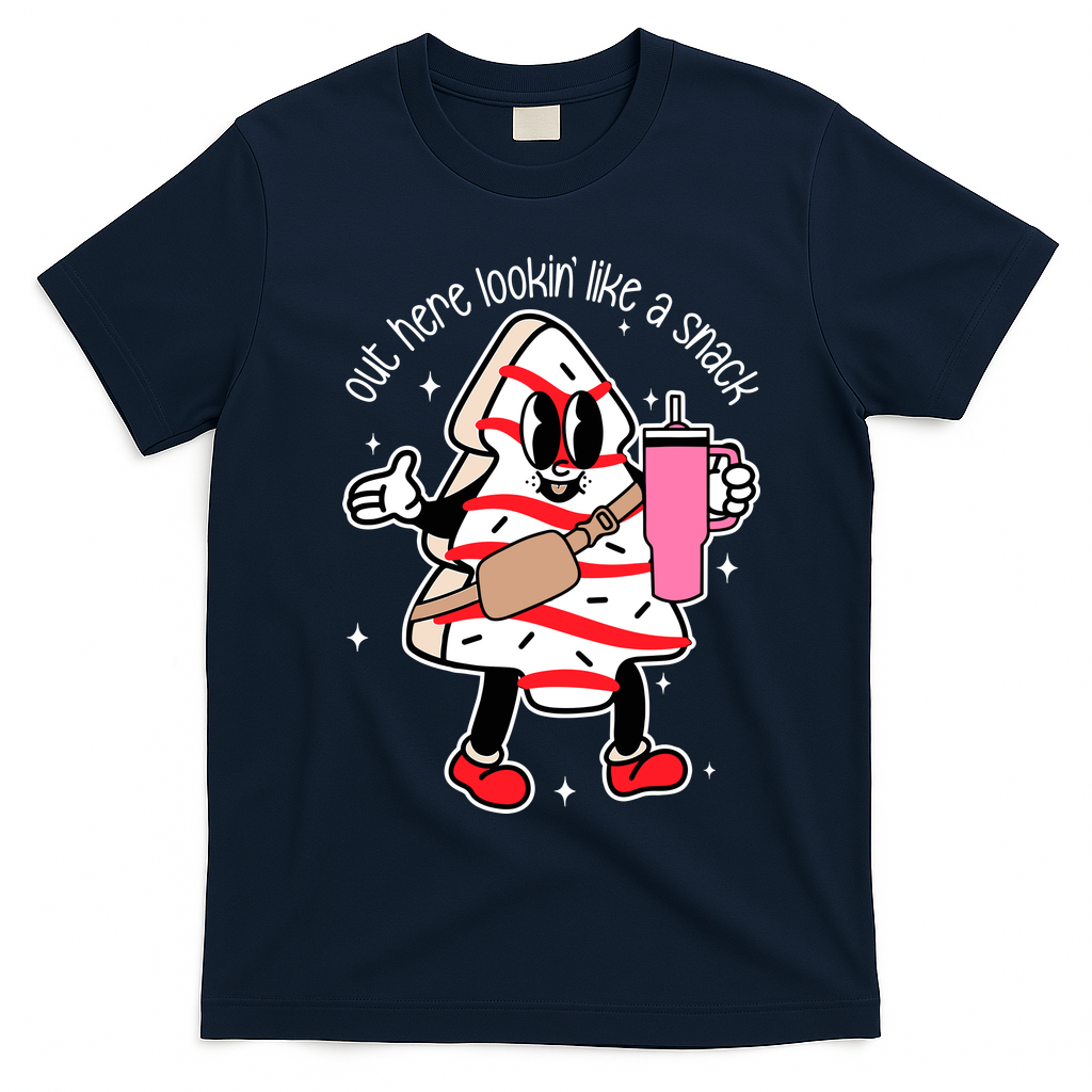 Out Here Looking Like A Snack Cute Boo Jee Xmas Trees Cakes T-Shirt - Navy Blue