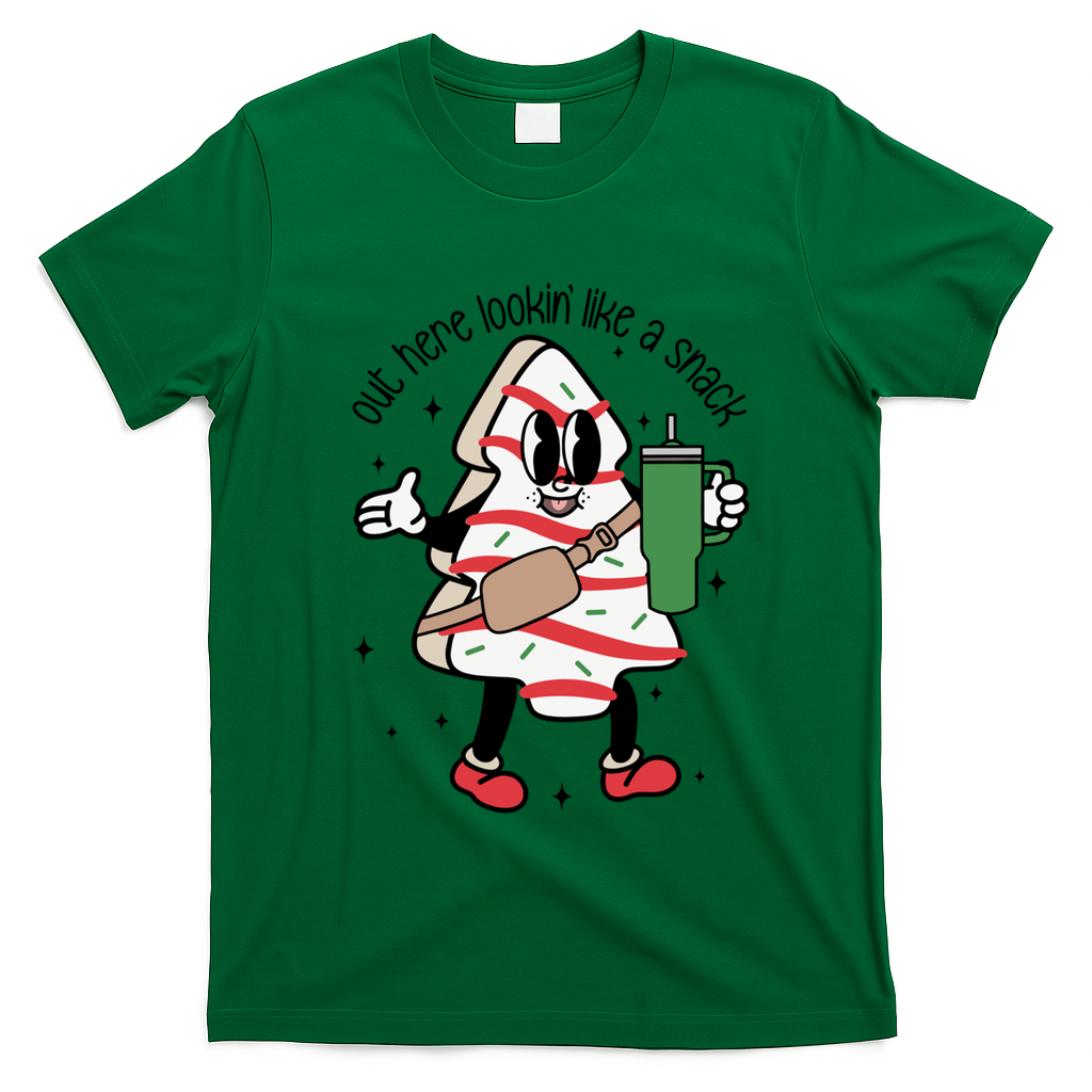 Out Here Looking Like A Snack Cute Boo Jee Xmas Trees Cakes Gift T-Shirt - Irish Green