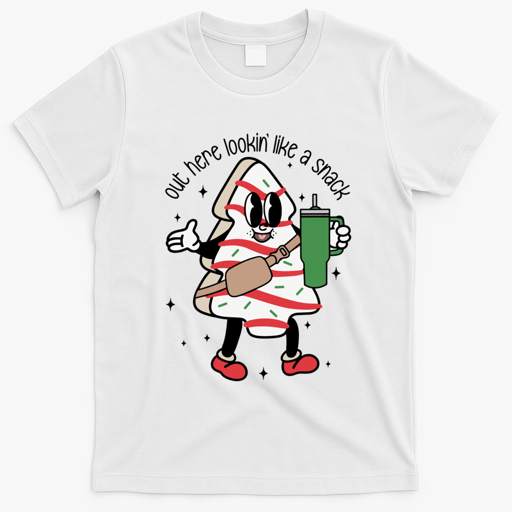 Out Here Looking Like A Snack Cute Boo Jee Xmas Trees Cakes Gift T-Shirt - White