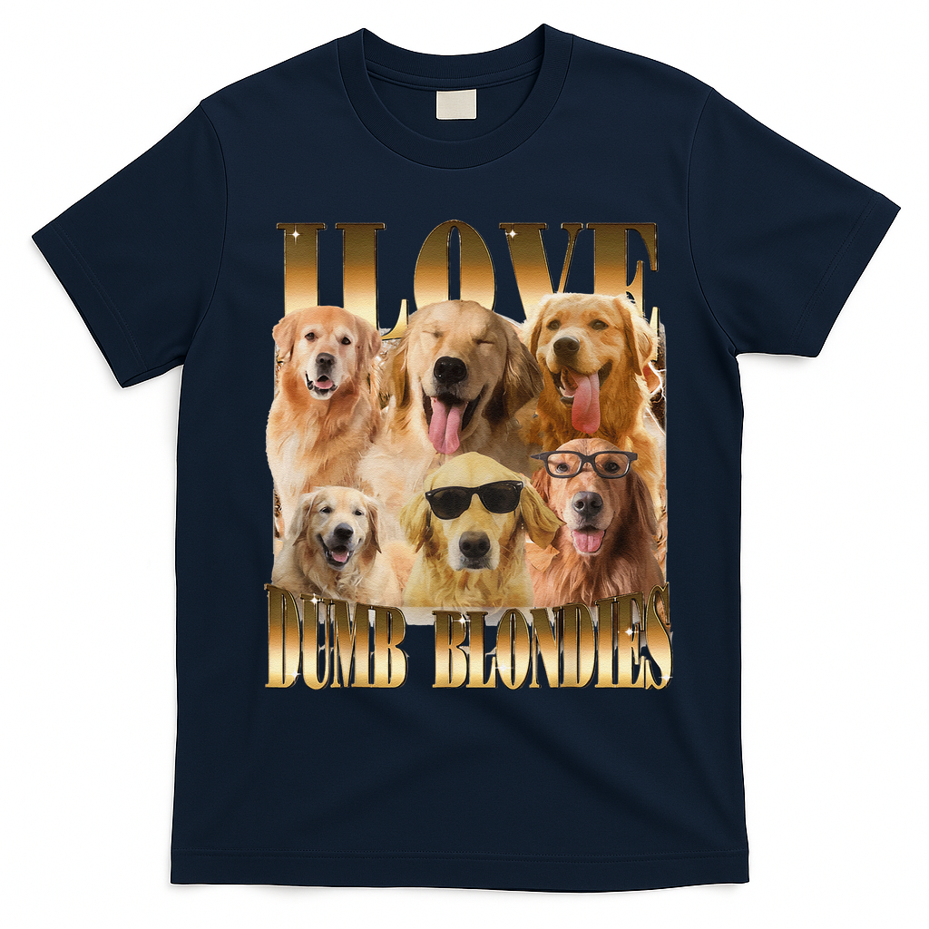 Outfit I Love Dumb Blondes Funny Meme Dog Lover T-Shirt - Navy Blue