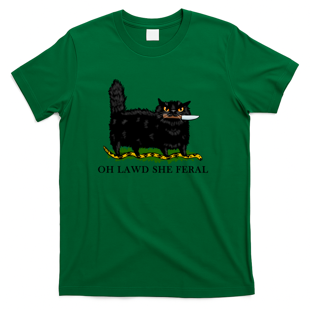 Oh Lawd She Feral Black Cat - Green