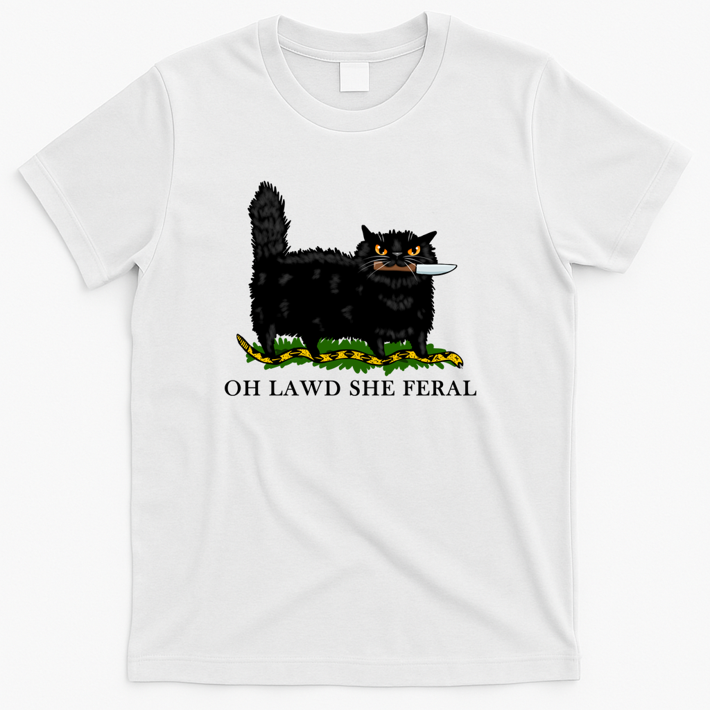 Oh Lawd She Feral Black Cat - White