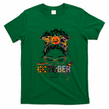 October Messy bun hair october birthday halloween  T-Shirt - Irish Green