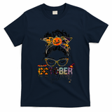 October Messy bun hair october birthday halloween  T-Shirt - Navy Blue