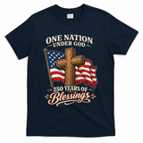 One Nation Under God 250 Years Of Blessings USA America Flag Cross 250th Anniversary T-Shirt - Navy