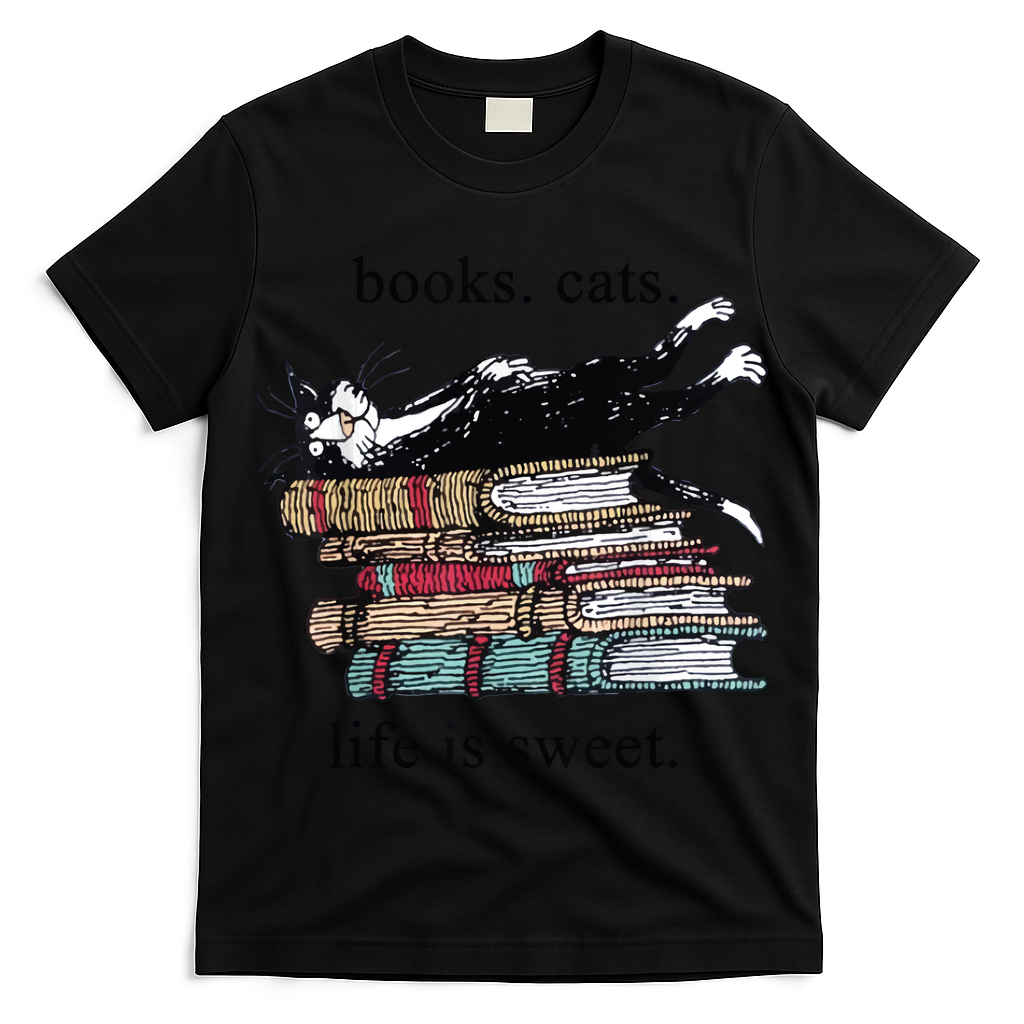 Out Of Print Unisex Literary Books Cats Life Is Sweet Sweatshirt T-Shirt