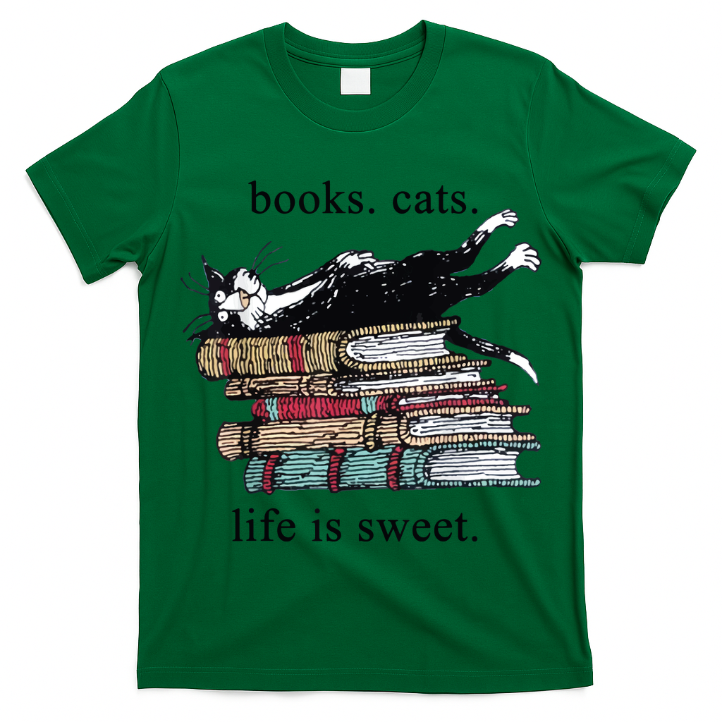 Out Of Print Unisex Literary Books Cats Life Is Sweet Sweatshirt T-Shirt