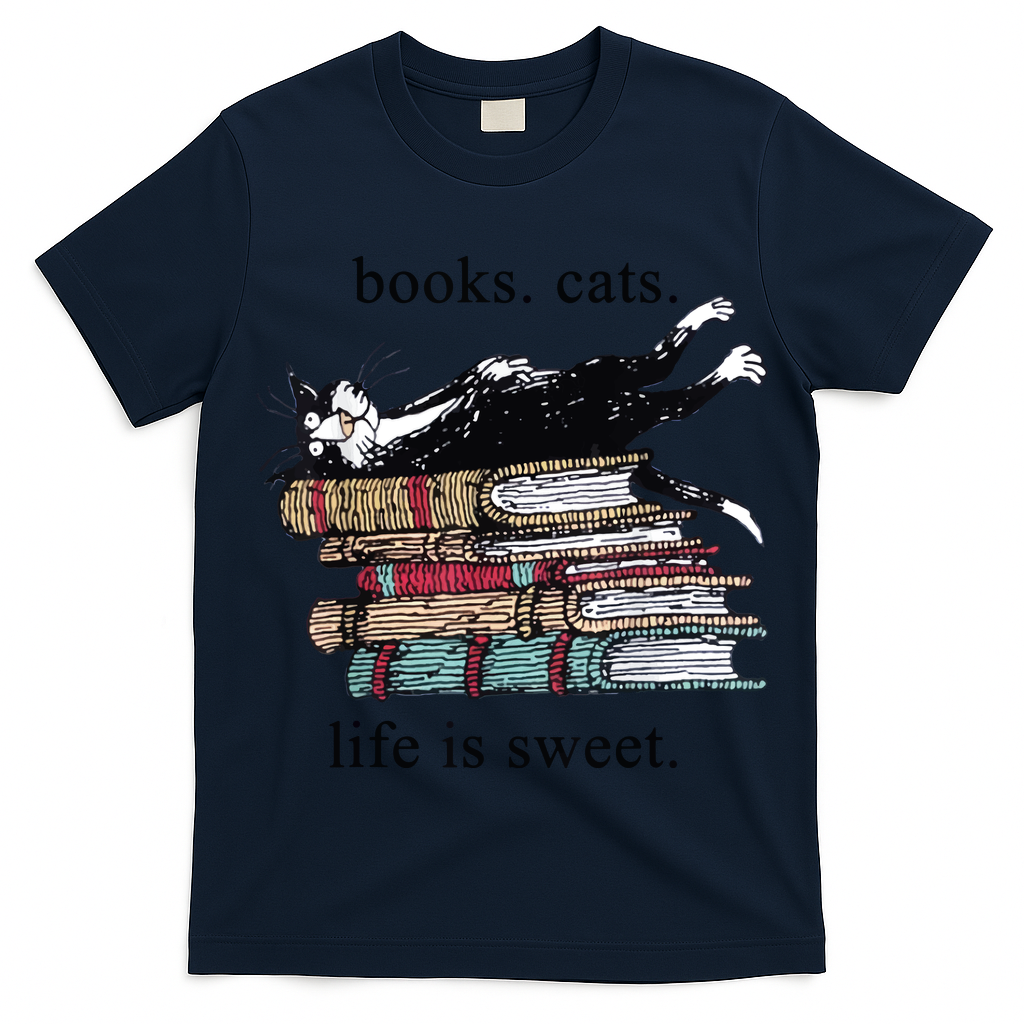 Out Of Print Unisex Literary Books Cats Life Is Sweet Sweatshirt T-Shirt