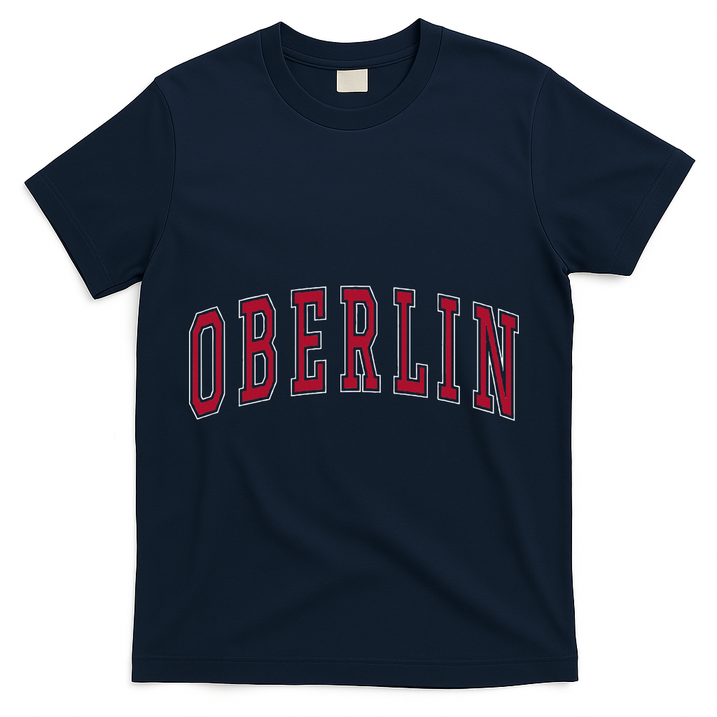 Oberlin Ohio Souvenir College Style Red Text T-Shirt - Navy