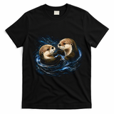 Otters Playing In The Water Fun Wildlife T-Shirt - Black