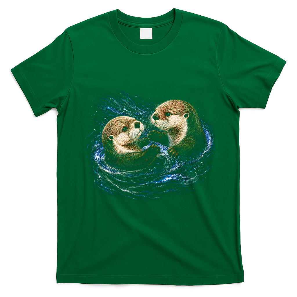 Otters Playing In The Water Fun Wildlife T-Shirt - Irish Green