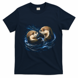 Otters Playing In The Water Fun Wildlife T-Shirt - Navy Blue