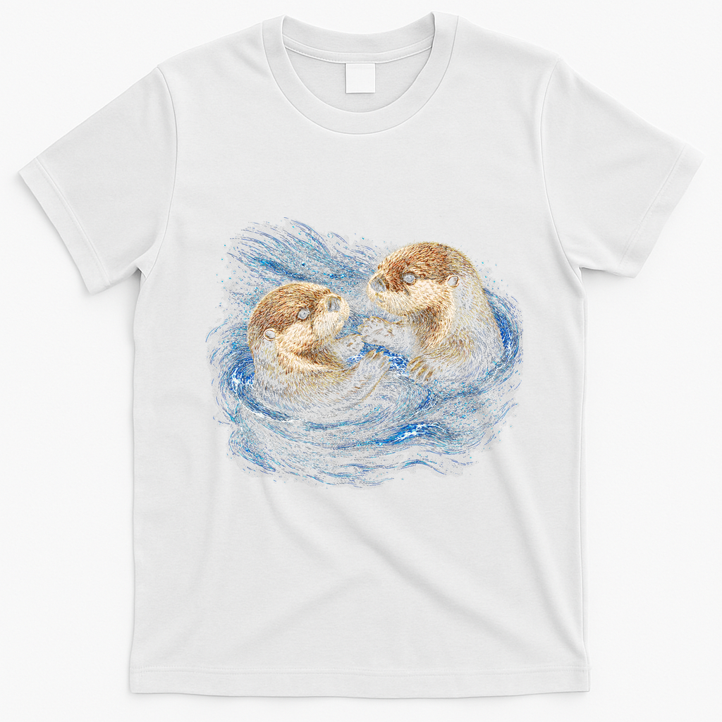 Otters Playing In The Water Fun Wildlife T-Shirt - White