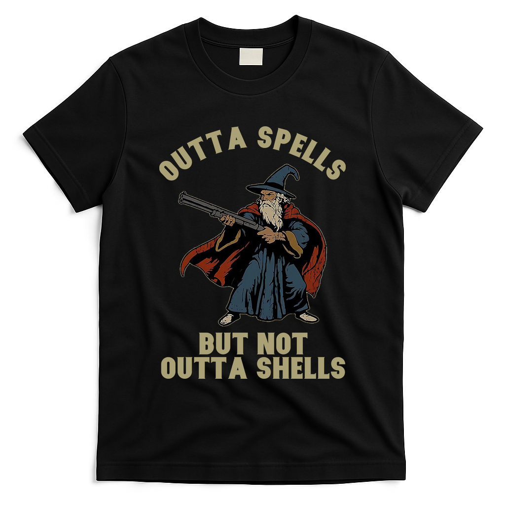 Outta Spells But Not Outta Shells Wizard Fantasy Meme T-Shirt