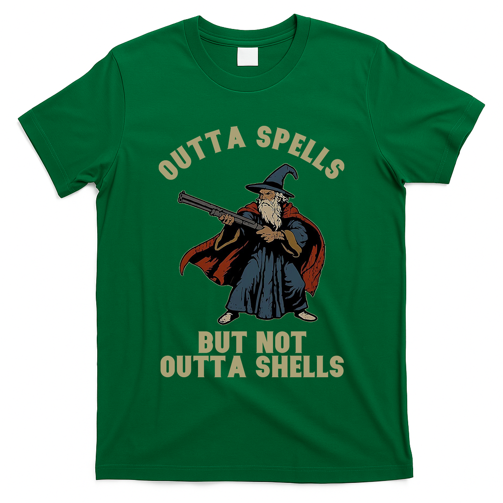 Outta Spells But Not Outta Shells Wizard Fantasy Meme T-Shirt