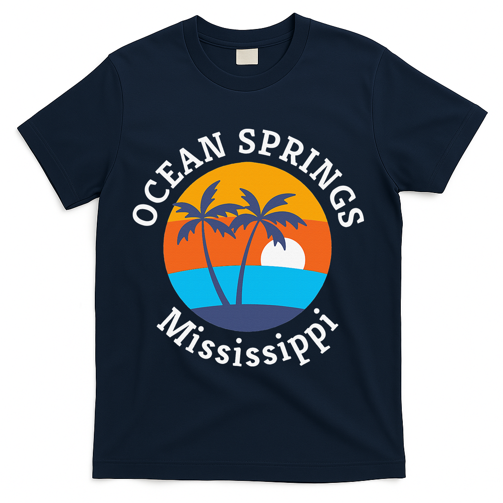 Ocean Springs Beach Mississippi Summer Vacation Souvenir T-Shirt - Navy