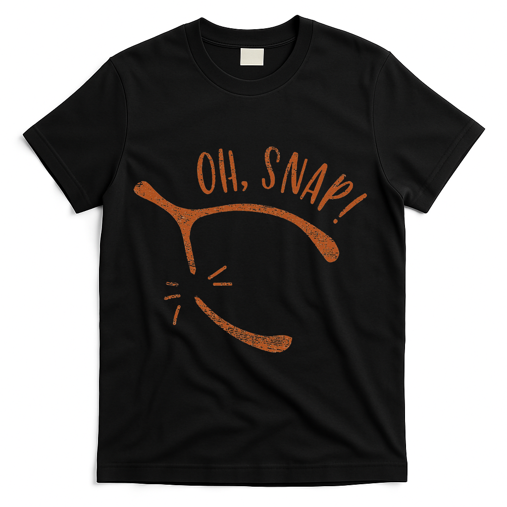 Oh Snap! Funny Turkey Day Print Wishbone Happy Thanksgiving T-Shirt - Black