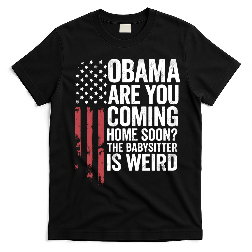 Obama The Babysitter Is Weird Funny T-Shirt - Black