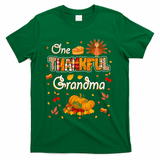 One Thankful Grandma Fall Leaves Autumn Grandma Thanksgiving Gift T-Shirt - Green