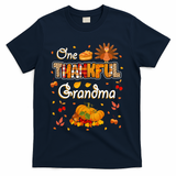 One Thankful Grandma Fall Leaves Autumn Grandma Thanksgiving Gift T-Shirt - Navy