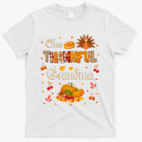 One Thankful Grandma Fall Leaves Autumn Grandma Thanksgiving Gift T-Shirt - White