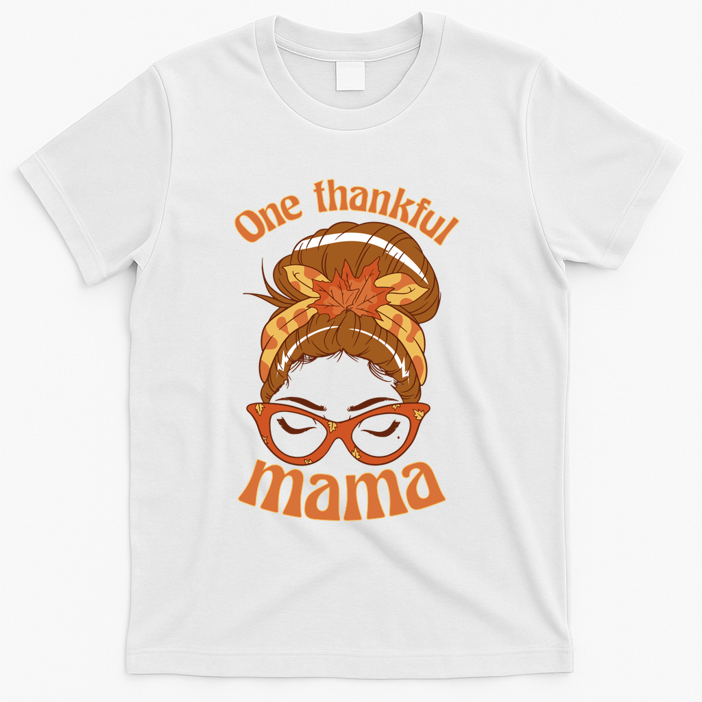One Thankful Mama Autumn Festive Hair Bun T-Shirt - White