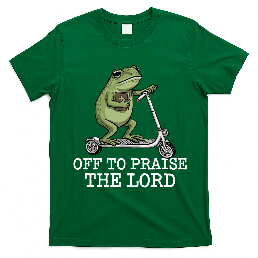 Off To Praise The Lord Funny Christian Frog Meme T-Shirt - Irish Green