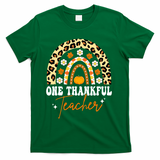 One Thankful Teacher Thanksgiving Fall Autumn Groovy Leopard T-Shirt - Green